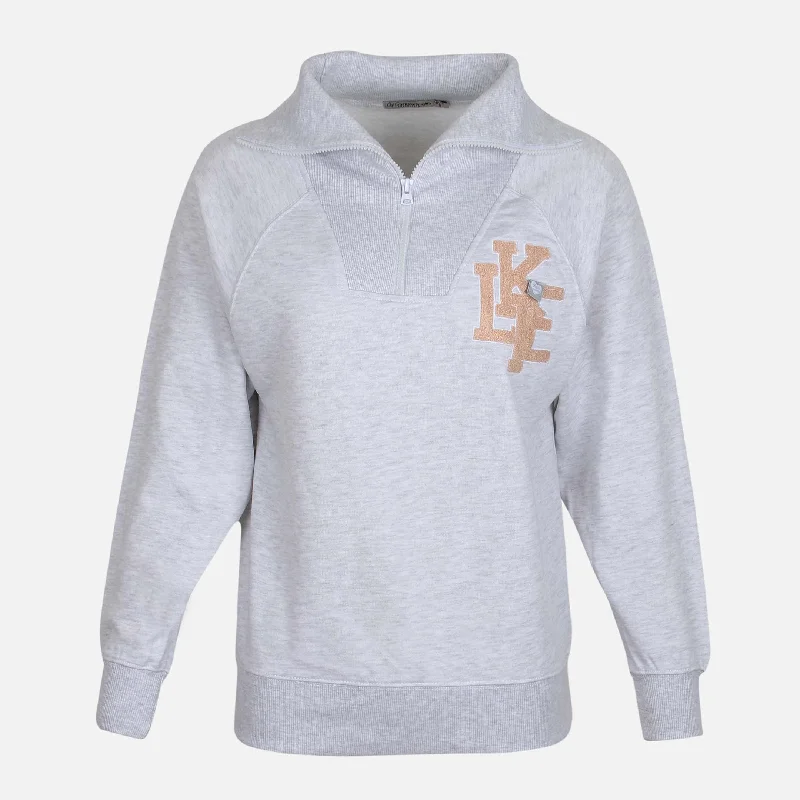 LADIES TERRY QUARTER ZIP SWEATSHIRT Cotton Hoodie Fleece Lining Warmth