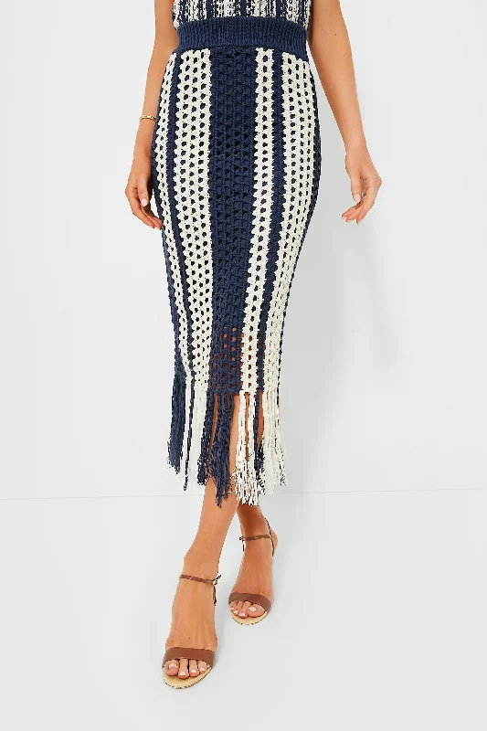 Navy and Ivory Crochet Skirt velvet skirt sumptuous