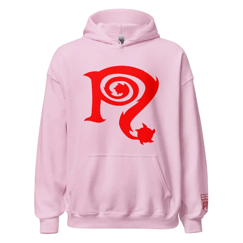 Necro - Red N Symbol/Pink - Hoodie - Gilden Heavyweight - Front & Back Prints w/ Embroidery On Arm Hoodie with Hood Adjustable Protection