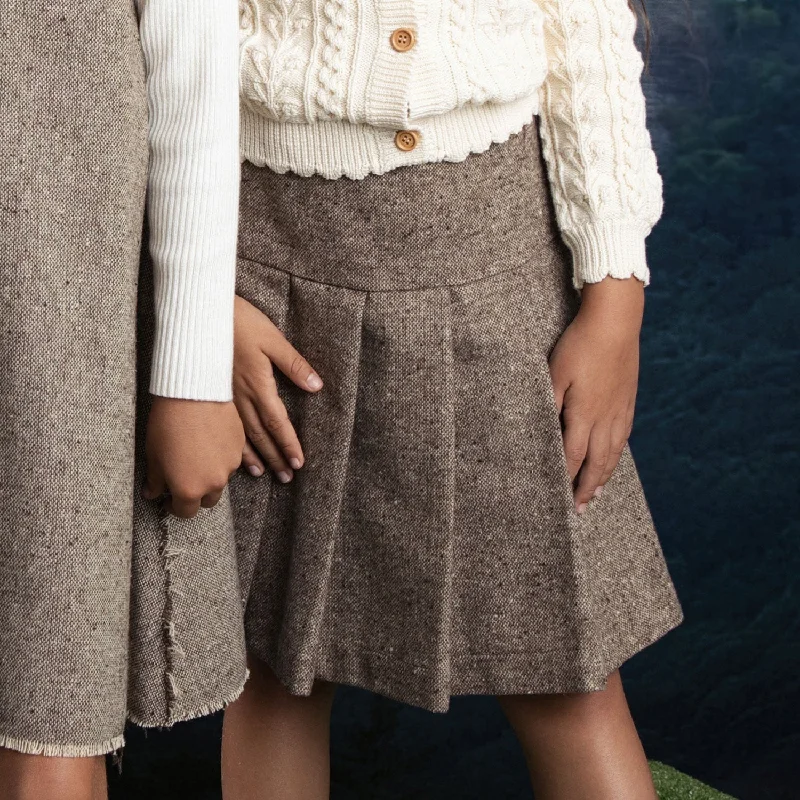 Noma Beige Tweed Pleated Skirt (NSK741) corduroy skirt cozy