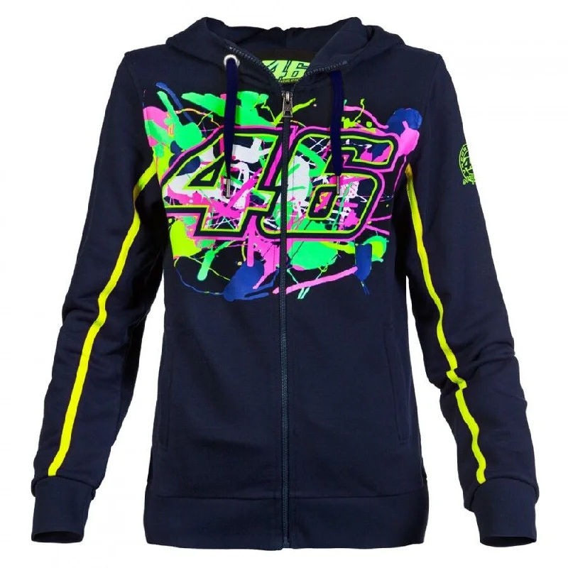Official VR46 Womans Painted Navy Hoodie - Vrwfl 206102 Hoodie with Contrast Stitching Detailed Premium