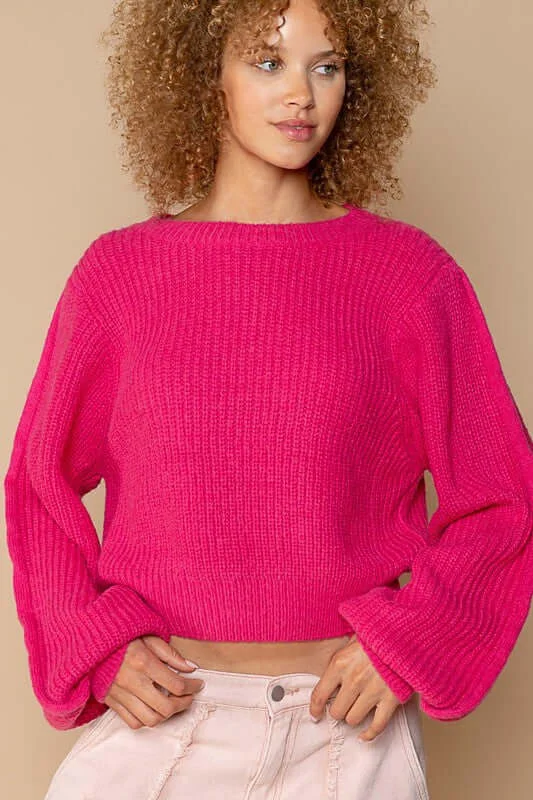 Hot Pink Oversized Round-Neck Sweater Layered Multi-layer Single Layer