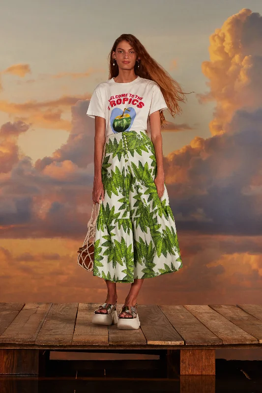 Off-White Palm Fan Organic Cotton Maxi Skirt tiered skirt playful