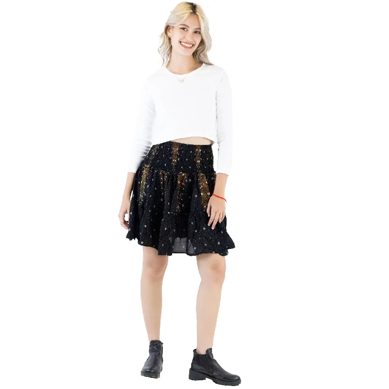 Peacock Women's Skirt in Black Gold SK0090 020007 04 velvet skirt glossy