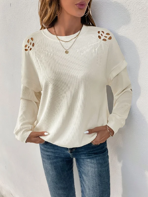 Cutout Long Sleeve Sweatshirt Hoodie with Strings Custom Fit Adjustable