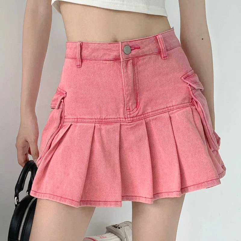 Pink Denim Skirt PL53376 lightweight skirt design