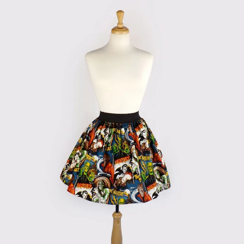 Pinup Hollywood Monsters A-line pleated Skirt #S-AP712 low waist skirt