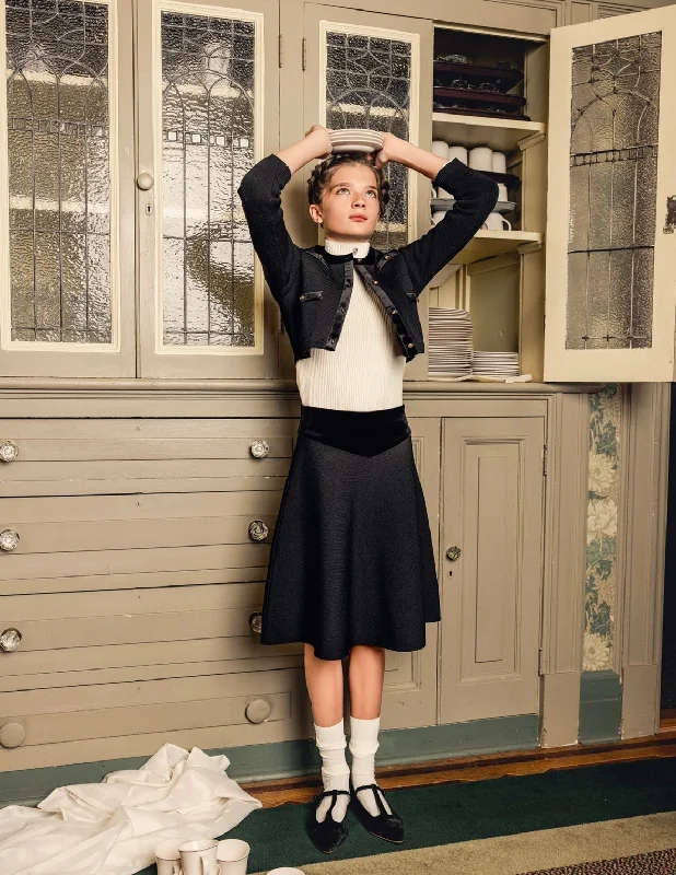Pompomme Black Velvet Yoke Knit Skirt silk skirt smooth