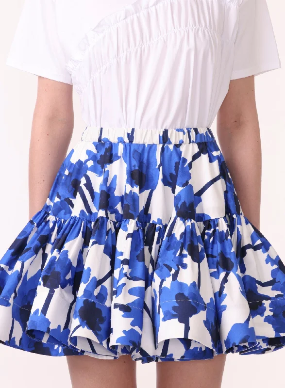 Printed Mini Ruffle Skirt W Elastic Band ribbed skirt waist