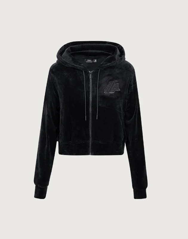 Pro Standard Los Angeles Lakers Triple Black Velour Zip Hoodie Hoodie with Mock Neck Collared Structured