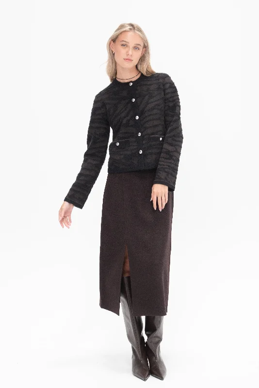 Adrian Skirt in Brushed Wool, Hickory silk skirt luxurious