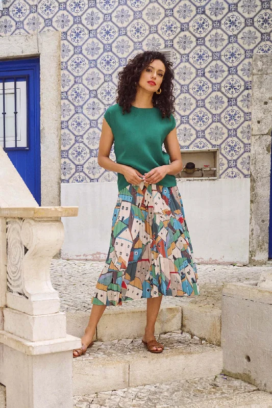 Pueblito Pleated Skirt Green cotton skirt soft