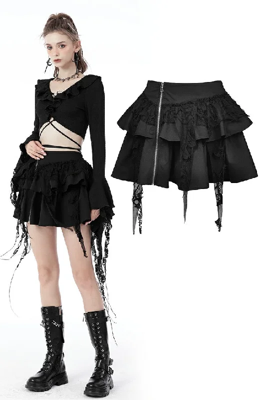 Punk locomotive side zip ragged frilly skirt KW250 chiffon skirt airy