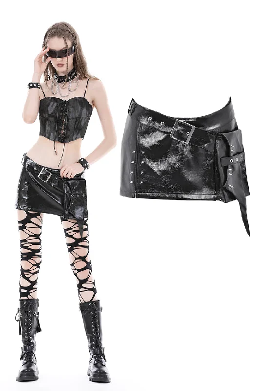 Punk shiny PU pointed nail mini skirt KW326 wool skirt warm