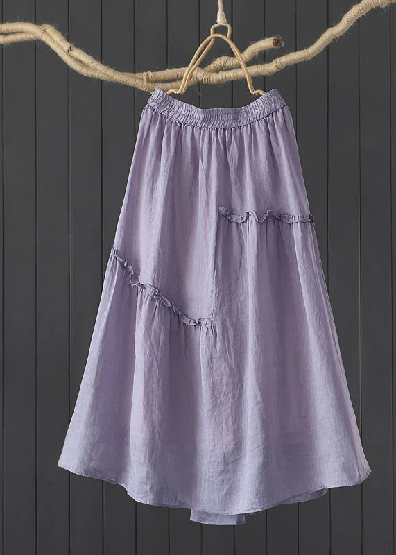 Purple Patchwork Linen Skirts Wrinkled Exra Large Hem Summer denim skirt fashionable