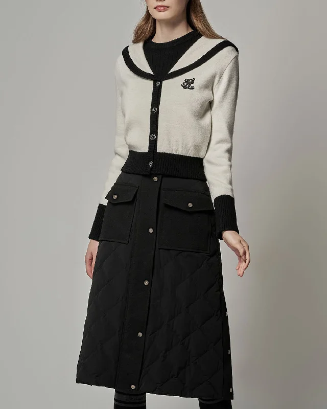 Quilted MIDI Skirt - Black flowy skirt hem