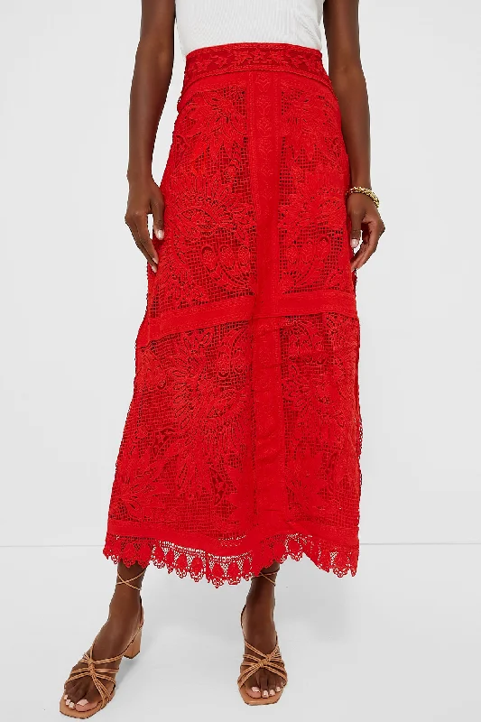 Red Toucan Guipure Midi Skirt leather skirt bold