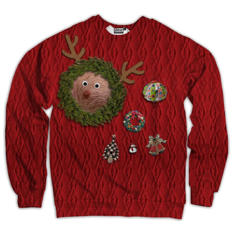 Reindeer Nipple Unisex Sweatshirt Hoodie with Hem Patch Decorative Personalized