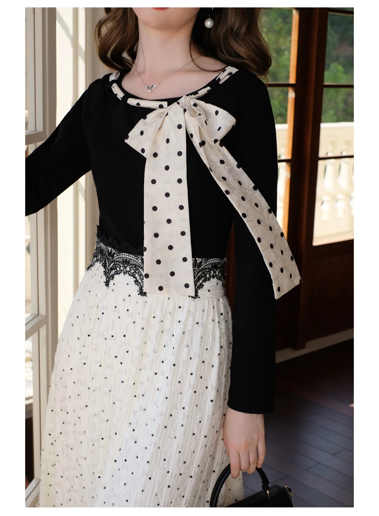 Retro Dot Bow Tie Knit Top & Skirt athletic skirt fit
