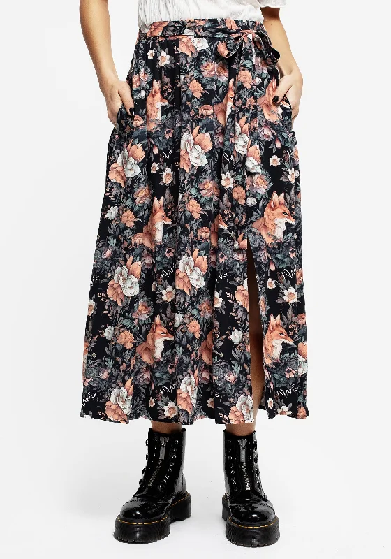 Reynard Fox Floral Print Midi Skirt patchwork skirt art