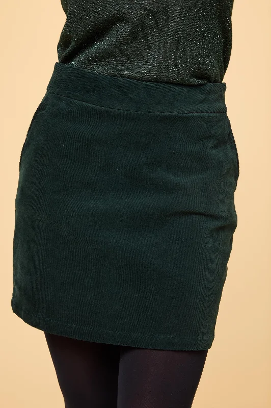 Sapphire Stretch Corduroy Mini Skirt | Bottle Green silk skirt smooth