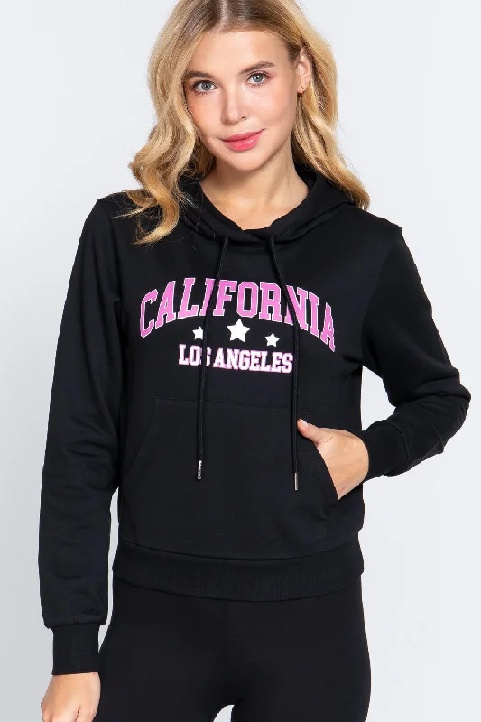 Screen Print French Terry Hoodie Top Hoodie with Ribbed Hem Stretchable Secure