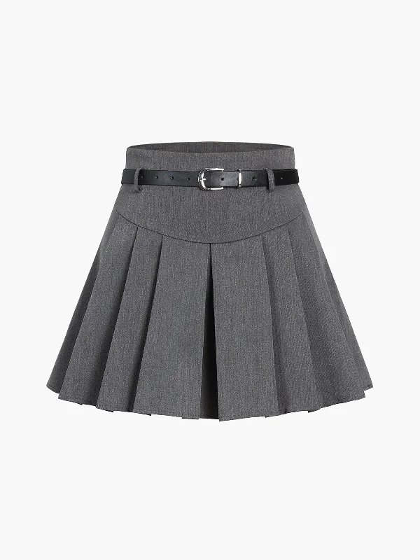 BerryBetty - Shine On Belted Pleat Mini Skirt silk skirt smooth