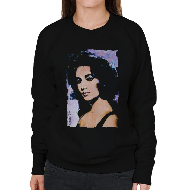 Sidney Maurer Original Portrait Of Actress Elizabeth Taylor Women's Sweatshirt Hoodie with Tie-Dye Psychedelic Retro Sidney Maurer Original Portrait Of Actress Elizabeth Taylor Women's Sweatshirt Hoodie with Tie-Dye Psychedelic Retro
