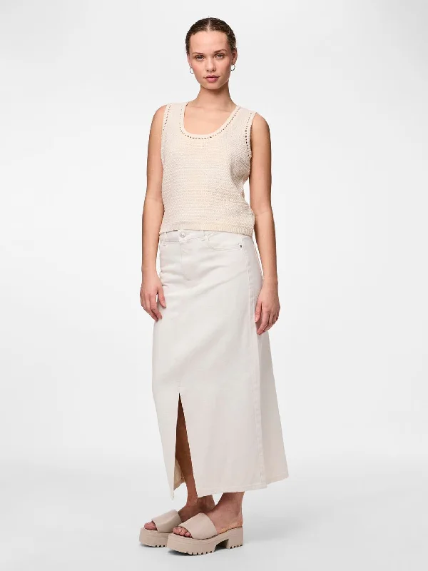 PCKENISE Long Skirt - Cloud Dancer chiffon skirt flowing