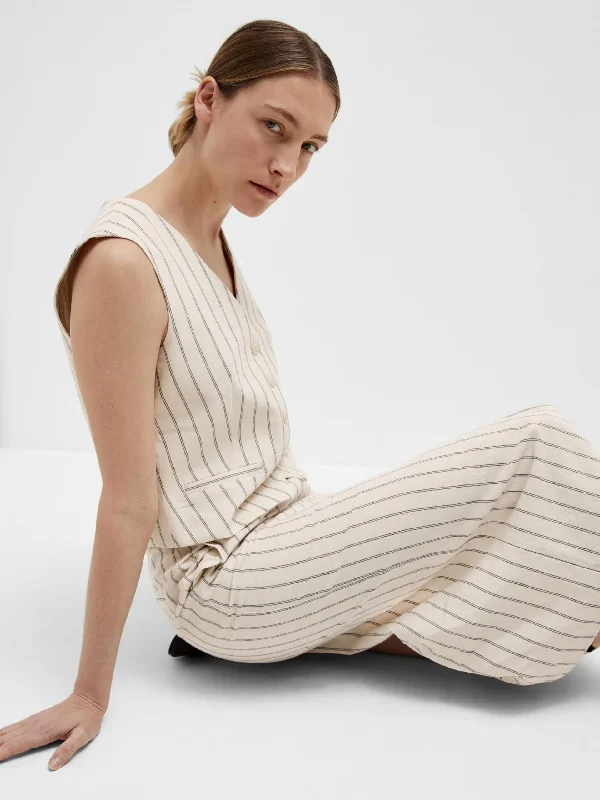 SLF Hilda Pencil Skirt in Pin Stripe Sandshell linen skirt light