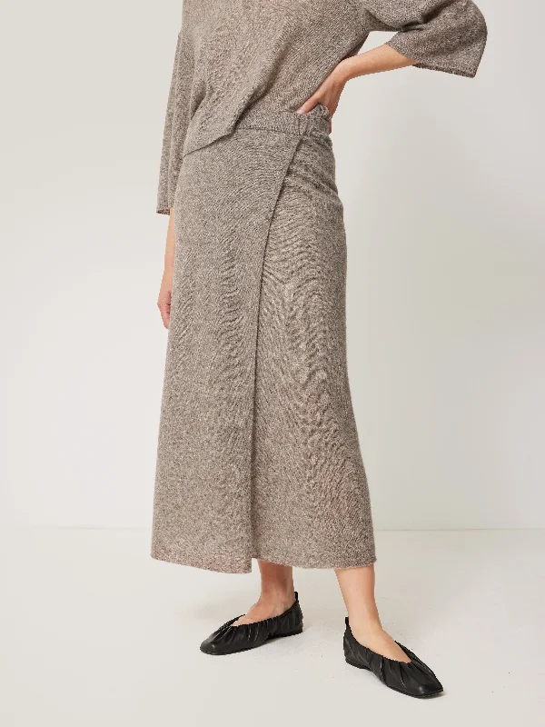 Soft Gauzy Knit Skirt | Taupe silk skirt lustrous