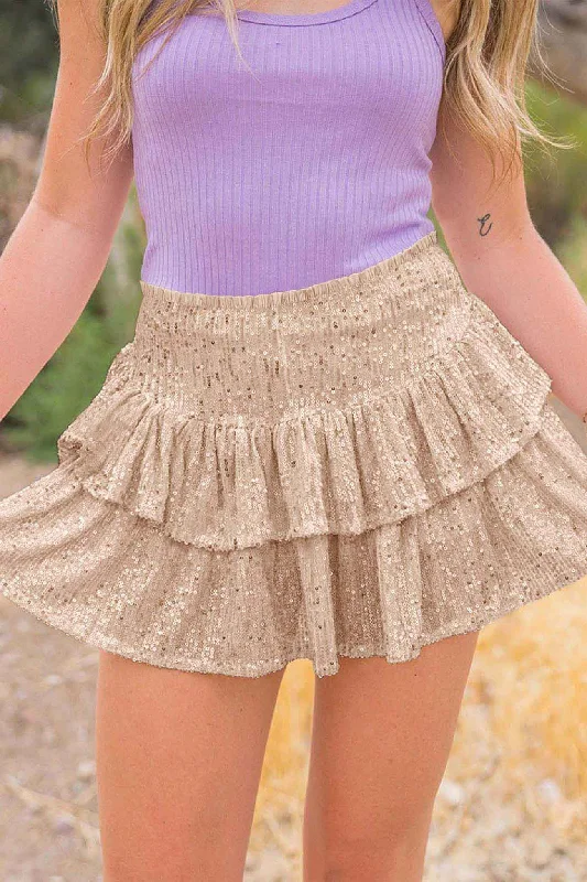 BerryBetty - Solid Sequined Pleated Tiered Mini Skirt velvet skirt plush