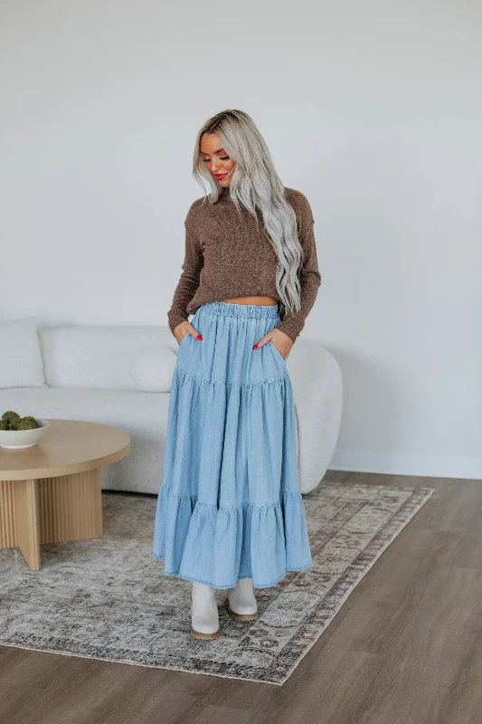 Sonni Denim Maxi Skirt low waist skirt