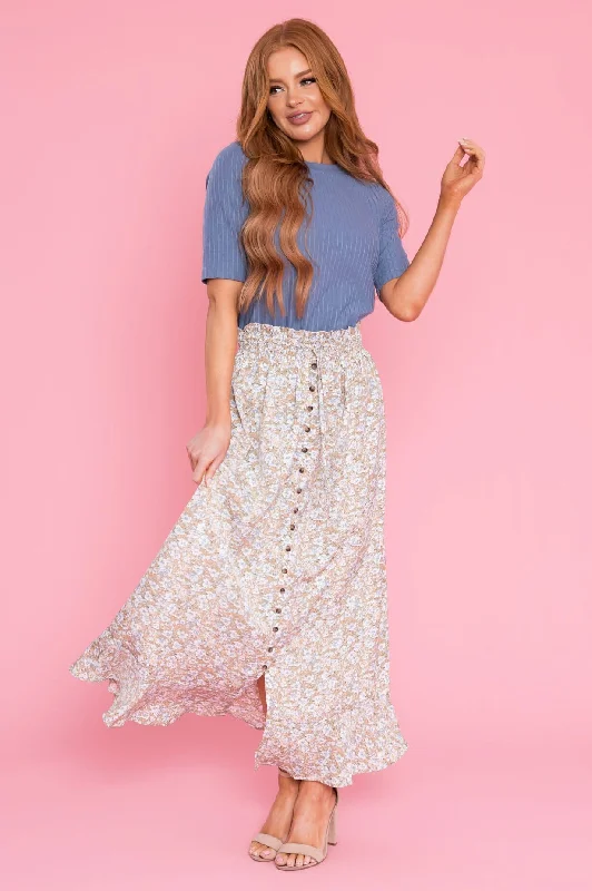 Spring Blooms Modest Button Skirt summer skirt style