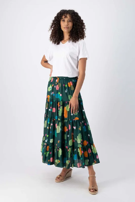 Astra LAX Tiered Skirt Green in Cotton Voile patchwork skirt art