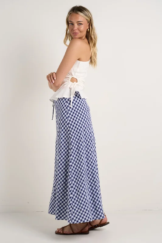 Summit Navy Gingham Tie Waist Bias Maxi Skirt velvet skirt plush