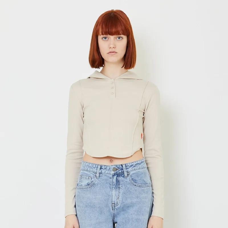 Women Cropped Hoodie - Ivory - SW2408105A Hoodie with Rhinestones Sparkly Elegant