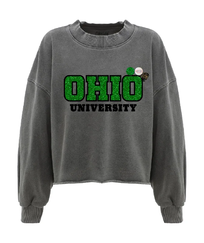 Sweatshirt crop porter pepper "UNIVERSITY" Hoodie with Raw Hem Edgy Unfinished