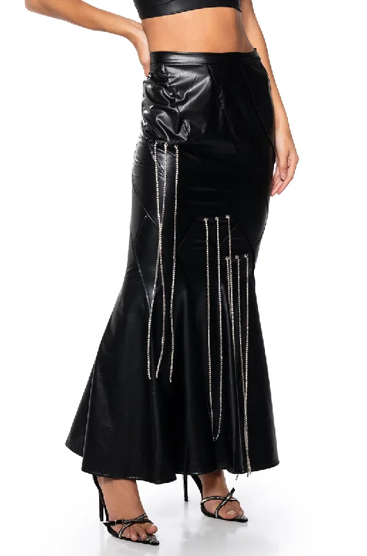 FRONT ROW EMBELLISHED MAXI SKIRT satin skirt smooth