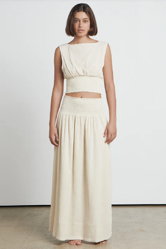 The Crinkle Cream Maxi Skirt corduroy skirt durable