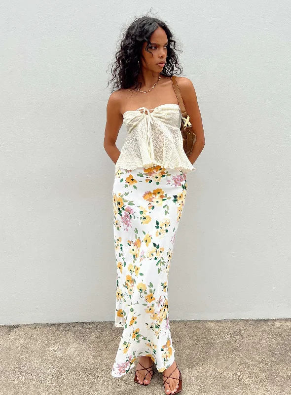 Thyme Maxi Skirt White Floral velvet skirt luxury