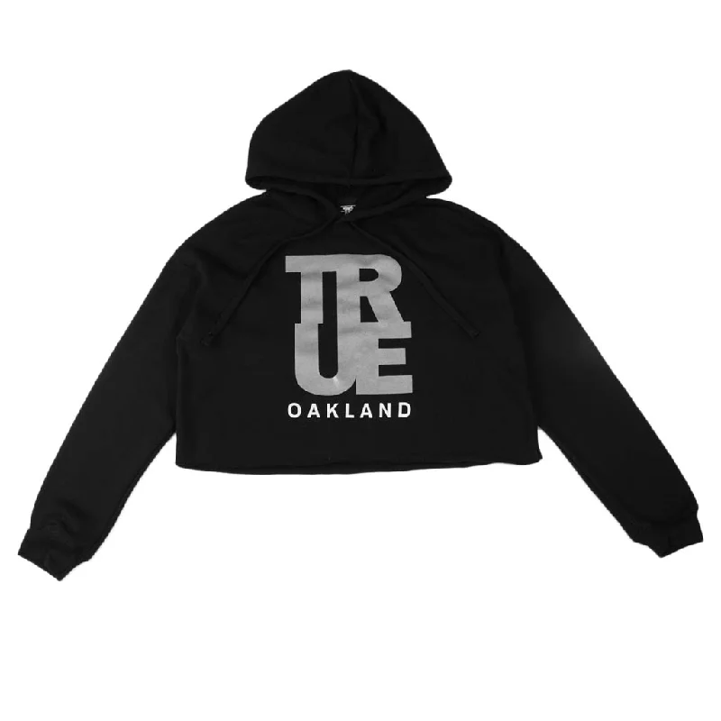True Women's Oakland Logo Cropped Hoodie Black Hoodie with Color Block Contrast Stylish