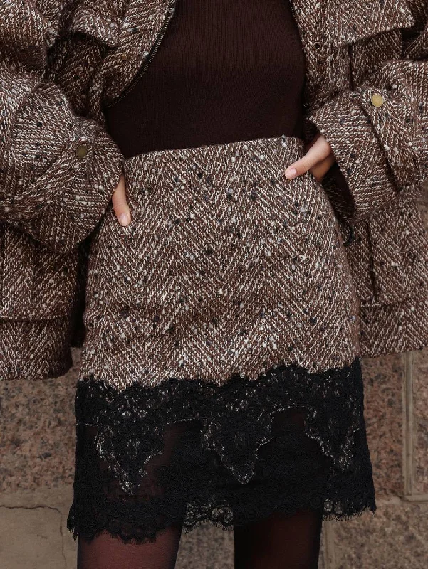 Tweed-Lace Mini Skirt flowy skirt hem