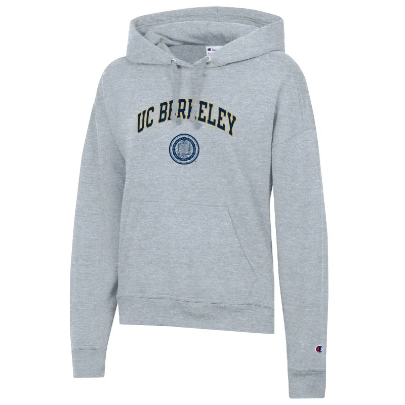 U.C. Berkeley arch & seal women's Champion fleece hoodie-Gray Hoodie with Ribbed Hem Stretchable Secure