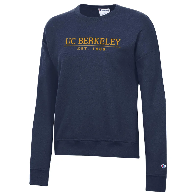 U.C. Berkeley Cal embroidered Champion women's crew-neck sweatshirt-Navy Hoodie with Typography Text Message