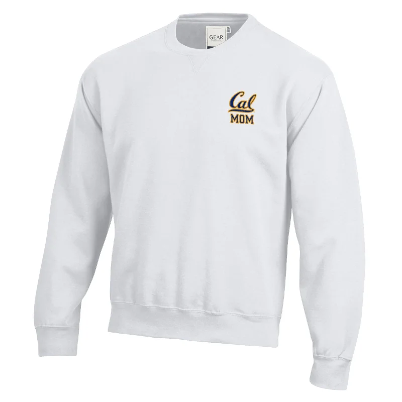U.C. Berkeley Cal Mom embroidered cotton rich crew-neck sweatshirt-White Hoodie with Mesh Breathable Sporty