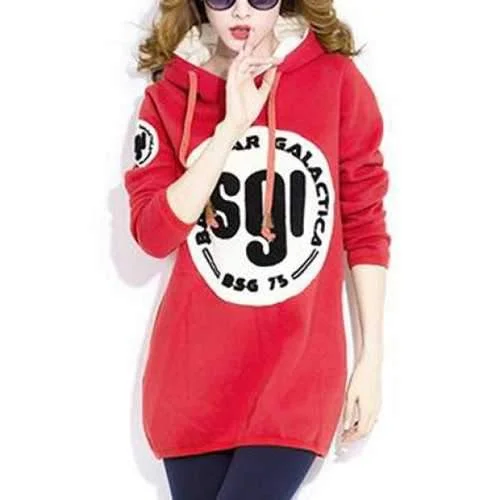Stylish Letter Print Long Sleeves Flocking Hoodie For Women - Red Xl Hoodie with Illustration Artistic Creative