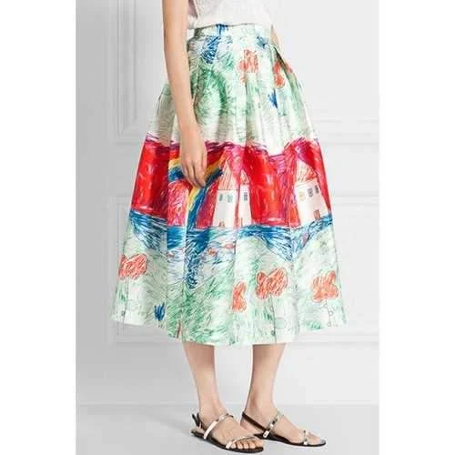 Fashionable Colorful Scrawl Print Skirt For Women - Red And Green S tulle skirt dreamy