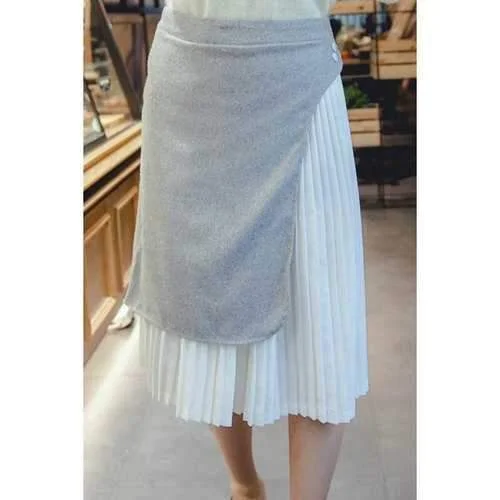 Stylish Woolen Spliced Pleated Irregular Women's Skirt - Gray M velvet skirt plush