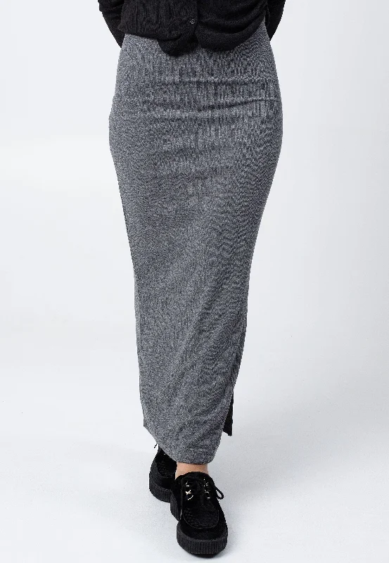 Urban Classics - Ladies Rib High Slit Darkgreymelange - Skirt cotton skirt soft